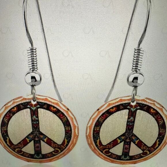 Handmade Boho Copper Earrings, Diamond Cut Hippie Peace Wire Drop Earrings, Gif - Picture 2 of 6